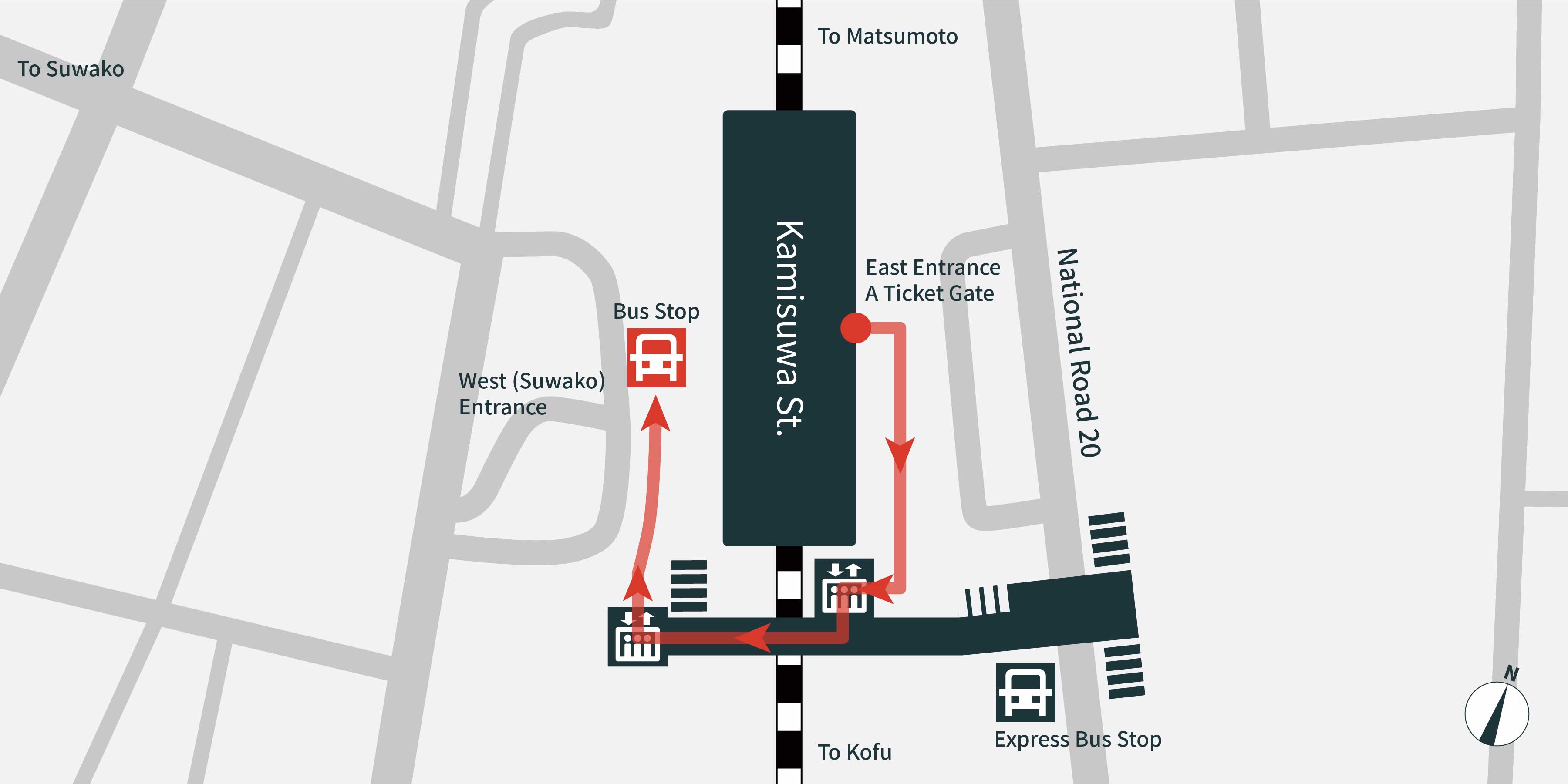 Directions from JR Kamisuwa Station to the Shuttle Pick-up Point
