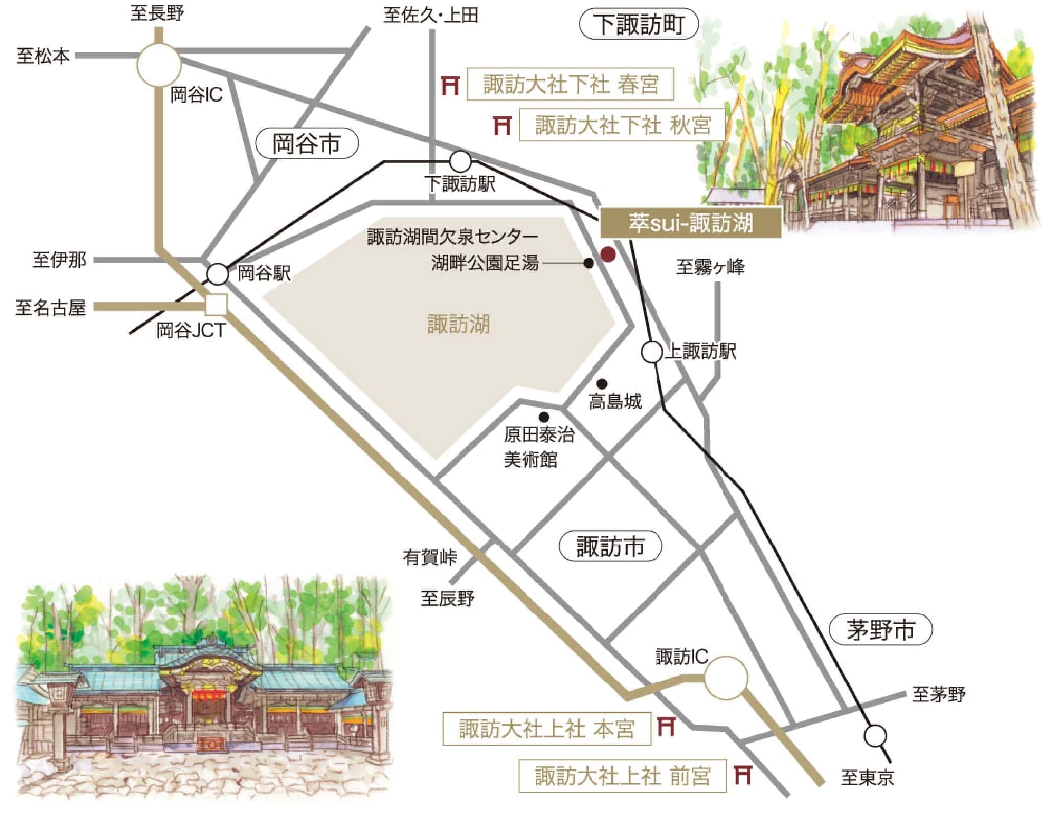 諏訪大社4社を巡る無料参拝バス 周辺地図
